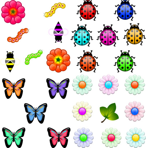 Бабочки, жуки, цветочки