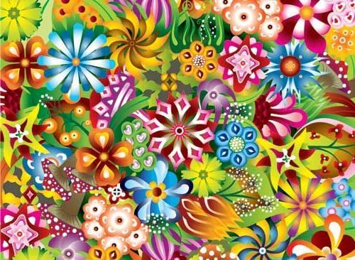Цветочные фоны - много цветов, листочков, калейдоскоп