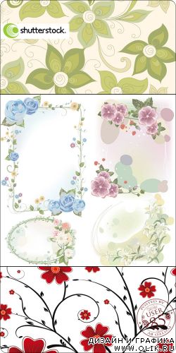 Векторный клипарт - Floral Frame and Patterns