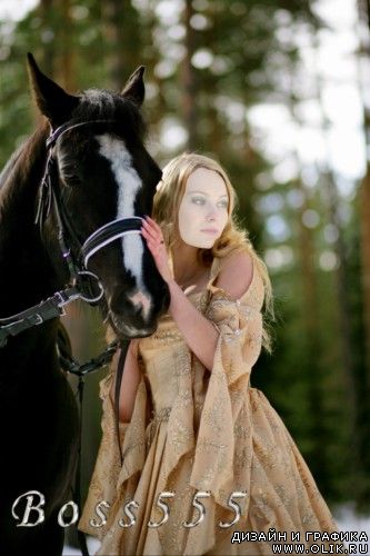 Женский шаблон для фото - Девушка с конём