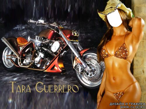 Шаблон для фотошопа: Tara Guerrero стоит у большого мотоцикла