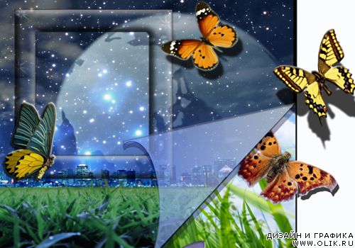 Шаблон-рамка для фотошопа «Бабочки»
