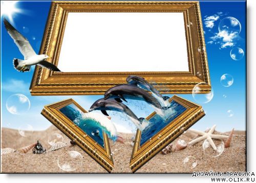Рамочка для фотошопа - Море и дельфины