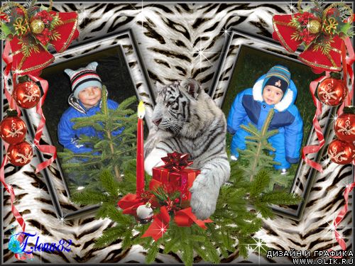 Рамка для фотошопа - Новогодний белый тигр