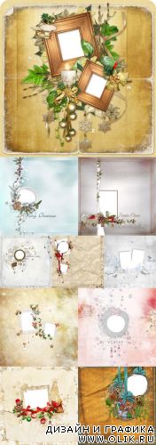 Набор новогодних декоративных рамок для фото - Christmas Backgrounds with Decorative Frames