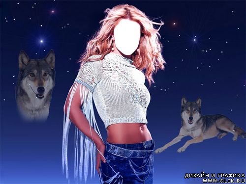 Шаблон для Фотошоп – Девушка с волками