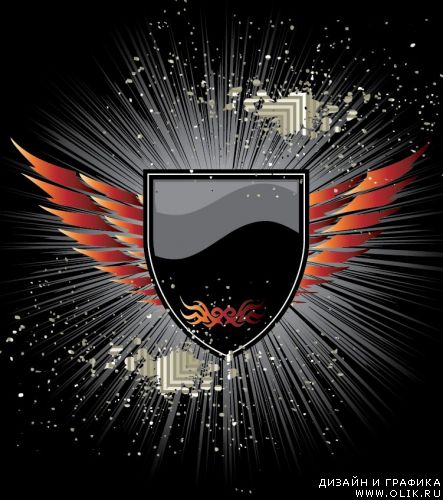 Heraldic shield with wings
