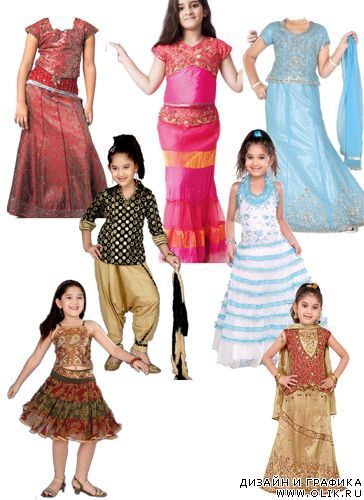 Клипарт для Фотошоп -Девочки в индийских костюмах