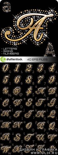 Вектор - Amazing SS - Crystal Gold Numbers, Letters and Signs