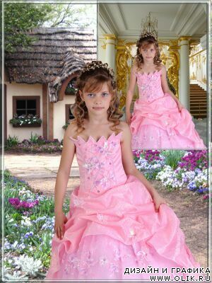 Шаблон для фотомонтажа - Девочка в розовом платье