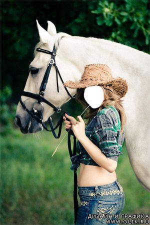 Шаблон для фотошоп – Девушка у лошади