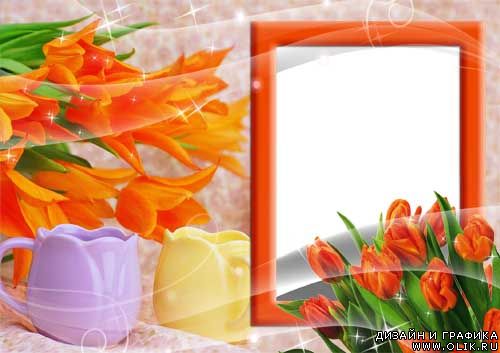 Рамка для фото – Оранжевые тюльпаны