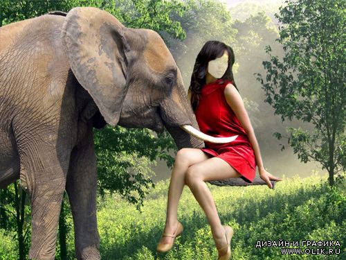 Шаблон для фотошоп - Девушка со слоном