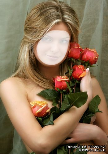 Шаблон блондинка с алыми розами