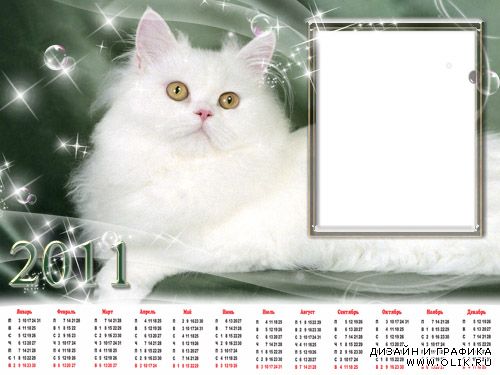 Рамка – календарь для фото –  Белая кошка