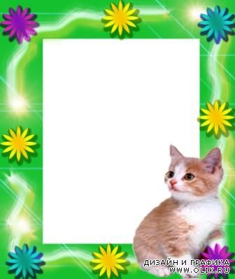 Рамка "Котенок в зелени" -шаблон для фотошопа