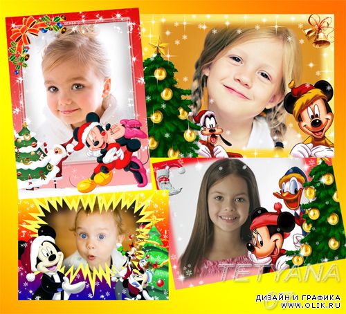 Детские рамочки для фотошоп - Новогодний Микки Маус 1часть