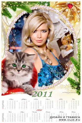 Новогодний календарь-рамка на 2011 год-Зеленоглазый котенок