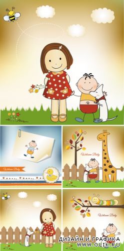 Baby Greeting Cards Vector