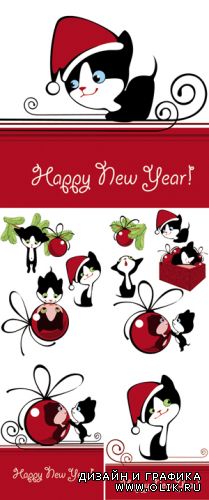New Year Funny Cats Vector