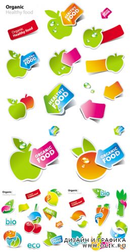 Organic Healthy Food Stickers Vector