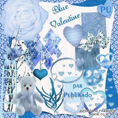 Скрап-набор "Набор к Дню  Св Валентина в синих тонах"