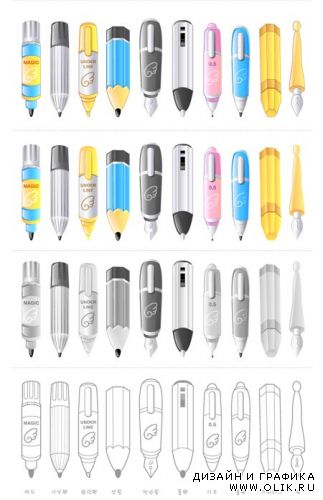 Векторные карандаши и ручки