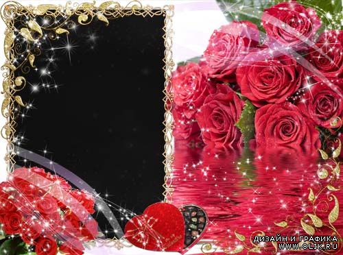 Рамка для фото –  Красные розы на воде