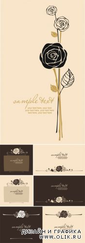 Elegant Cards with Roses Vector