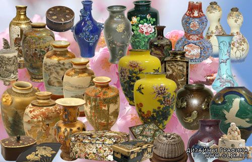 Клипарт Японские вазы и шкатулки