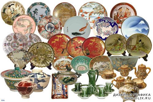 Японские старинные тарелки и чашки