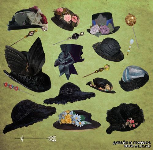 Клипарт - Женские викторианские черные шапки