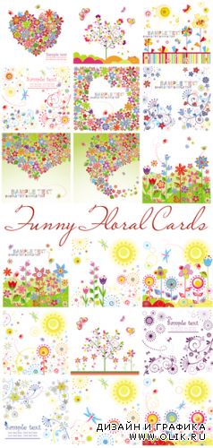 Funny Floral Cards Vector | Забавные Цветочные карточки в векторе