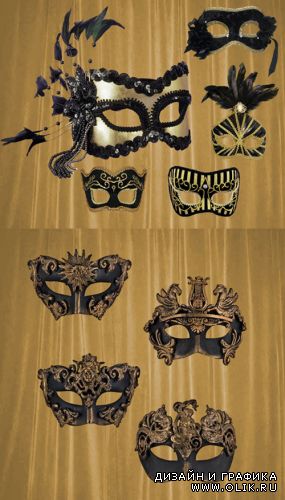 Клипарт - Золотые карнавальные маски (Часть 2)
