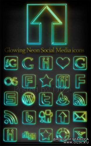 Glowing Neon Social Media icons