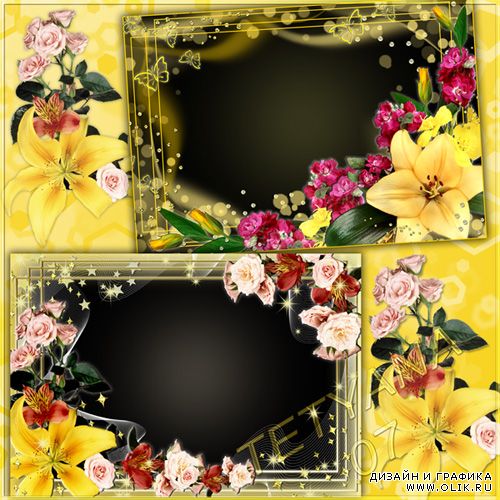 Яркие цветочные рамки для фотошоп - Веселое настроение