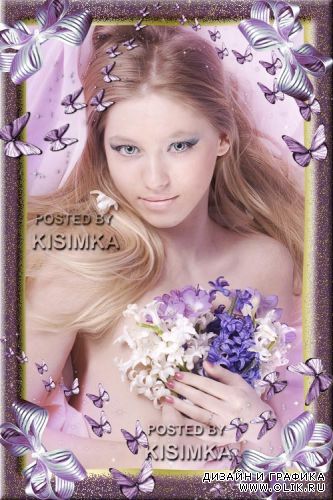 Lilac photoframework with butterflies and bows