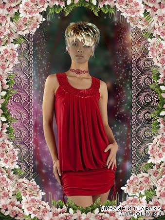 Женский шаблон для фотошопа - Девушка в красном платье