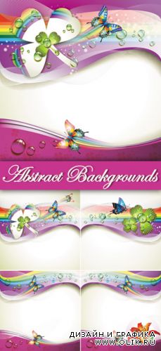 Purple Abstract Backgrounds & Butterflies Vector