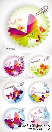 Round Stickers with Butterflies Vector