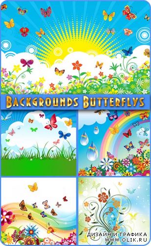 Красочные, летние фоны с бабочками в векторе