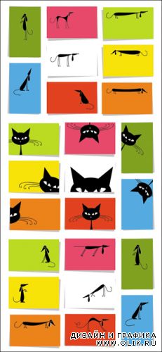 Funny Cats & Dogs Cards Vector