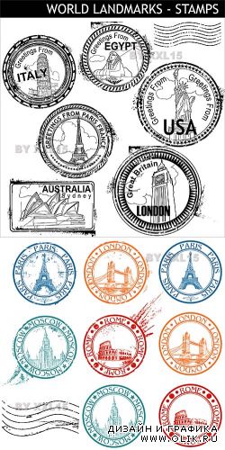 World landmark stamps