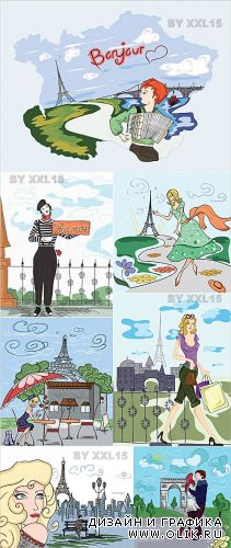 Paris doodles vector illustrations