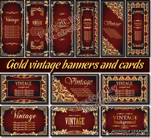 Золотые винтажные баннеры и визитные карточки - 2