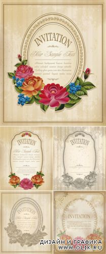 Vintage Invitations with Flowers Vector