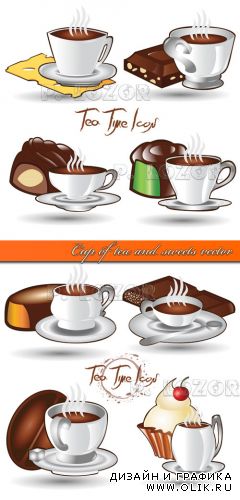 Cup of tea and sweets vector