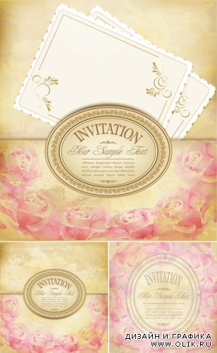 Vintage Invitations with Roses Vector