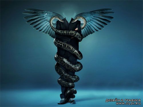 Мужской шаблон - Темный ангел в объятиях змей