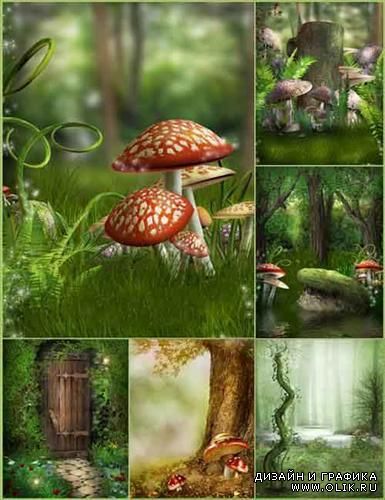 Сказочные фоны с грибами